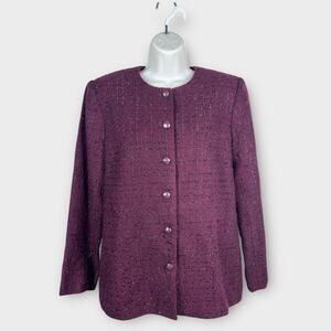 Draper & Damons Long‎ Tweed Purple Metallic Weave Blazer Jacket Size 10 Womens